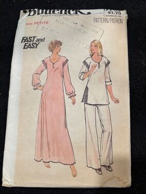 Butterick Petite Women’s Pink Nightgown Sewing Pattern - Long Sleeve Pajama Set